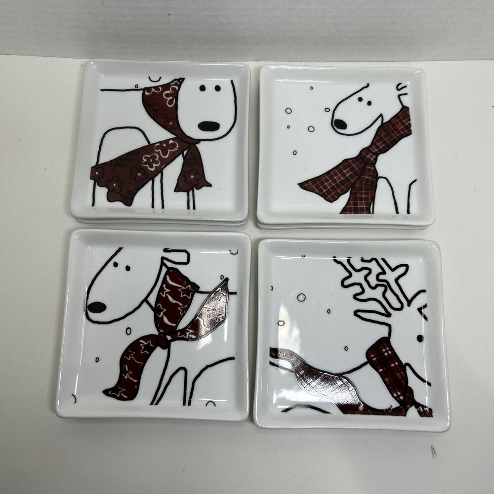 Oh Deer! Christmas- Dillard’s By Bia Ceramic Appetizer 5" Plates Qty 8 Holidays